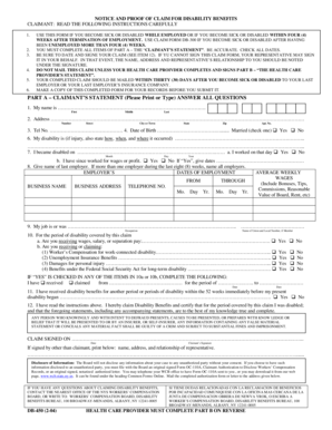 Notice and Proof of Claim for Disability Benefits
