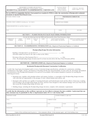 Residential Basement Floodproofing Certificate