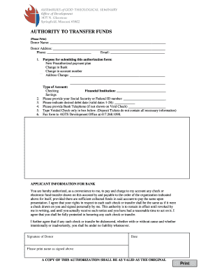 Authority to Transfer Funds