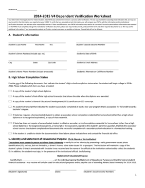 2014-2015 Dependent Verification Worksheet