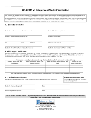2014-2015 Independent Student Verification Form