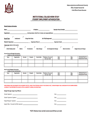 Institutional College Work-Study Student Employment Authorization