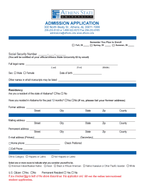 Athens State University Admission Application