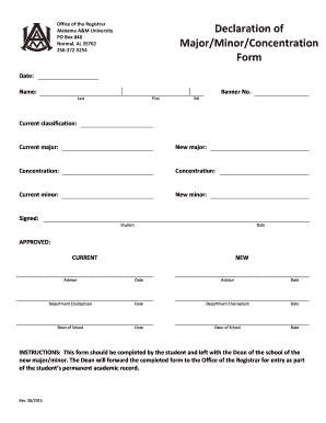 Alabama A&M University Major/Minor Declaration Form