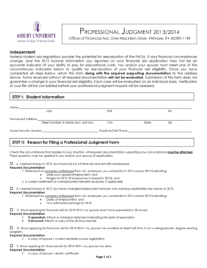 Professional Judgment Form 2013-2014