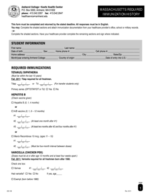 Amherst College Immunization History Form