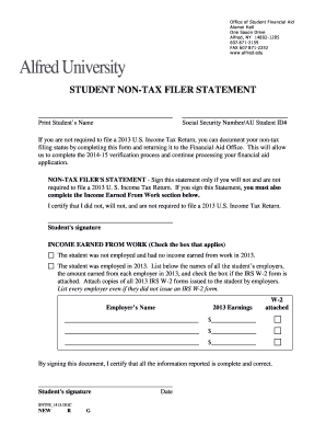 Student Non-Tax Filer Statement