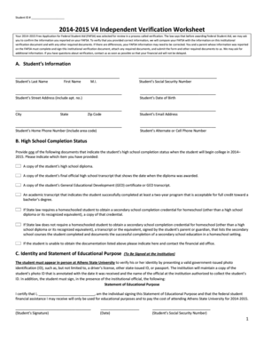 2014-2015 Independent Verification Worksheet