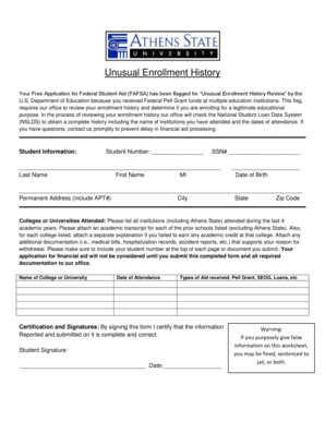 Unusual Enrollment History Review Form