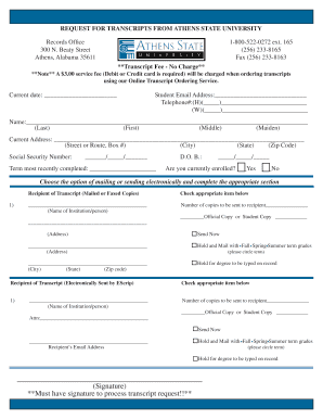 Request for Transcripts from Athens State University