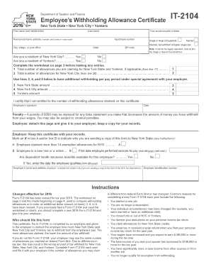 New York State Employee’s Withholding Allowance Certificate IT-2104