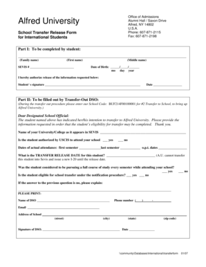 School Transfer Release Form for International Students