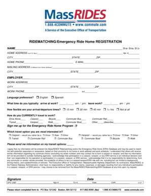 Emergency Ride Home Registration Form