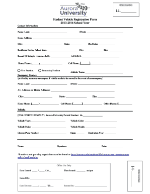 Aurora University Parking Permit Application