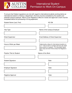 International Student On-Campus Work Permission Form