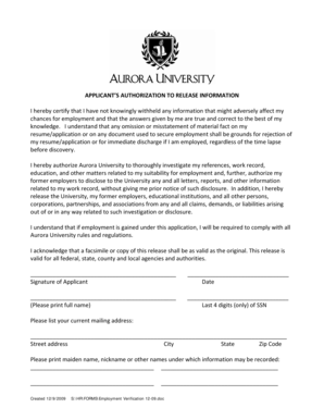 Applicant Authorization to Release Information