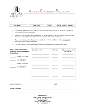 Financial Aid Enrollment Projection Form