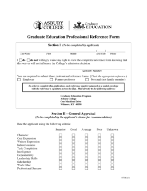 Graduate Education Professional Reference Form