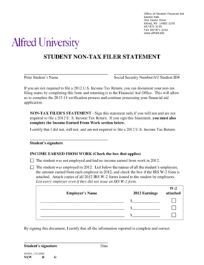 Student Non-Tax Filer Statement