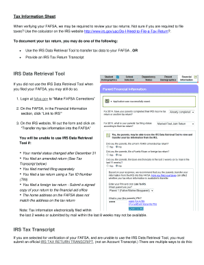 FAFSA Tax Information Sheet
