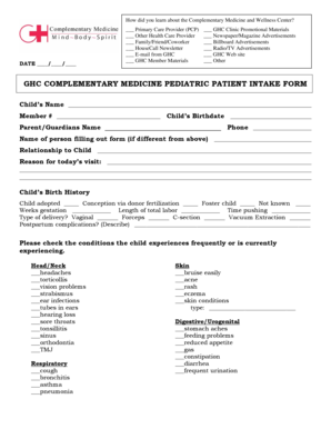 GHC Complementary Medicine Pediatric Patient Intake Form
