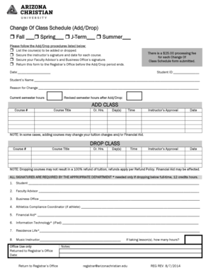 Change of Class Schedule Form
