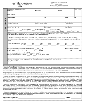 Family Christian Employment Application