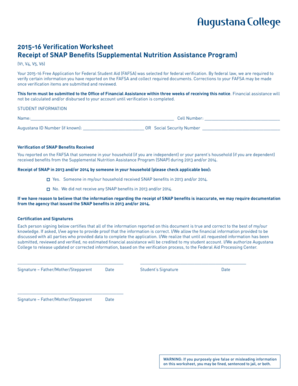 2015-16 SNAP Benefits Verification Worksheet