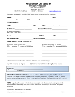 Augustana University Transcript Request Form
