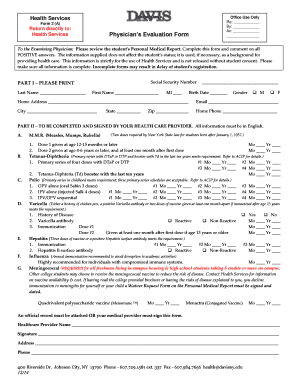 Health Services Physician’s Evaluation Form