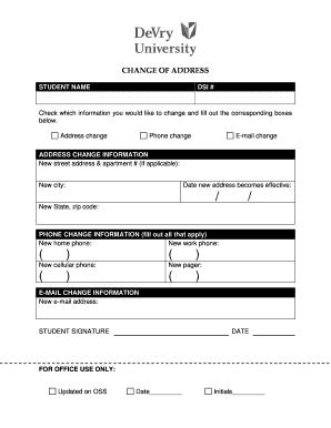 Student Change of Address Form