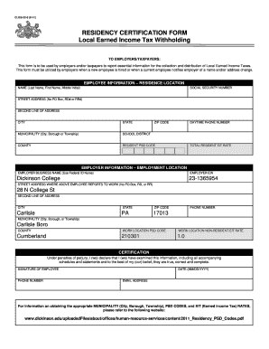 Residency Certification Form for Local Earned Income Tax