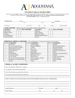 Student Health Record and Immunization Form