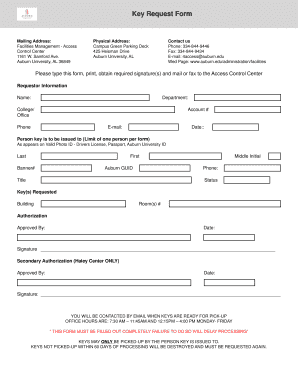 Auburn University Key Request Form