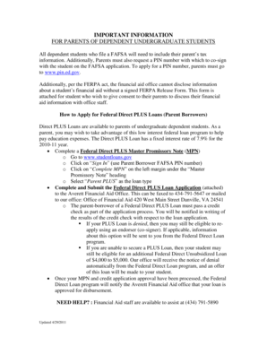 Federal Direct Parent PLUS Loan Application