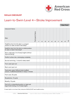 Learn-to-Swim Level 4 Skills Checklist