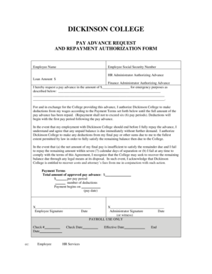 Bencor petroleum - PAY ADVANCE REQUEST AND REPAYMENT AUTHORIZATION FORM - dickinson