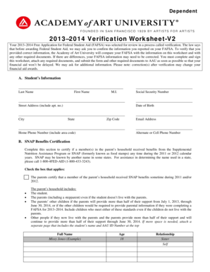 2013–2014 Verification Worksheet