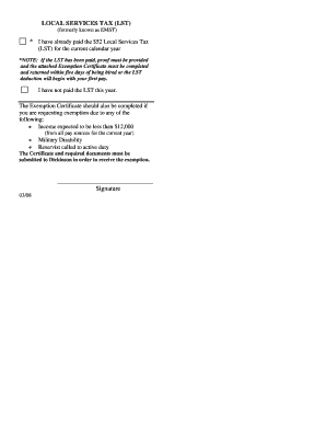 Local Services Tax Exemption Certificate