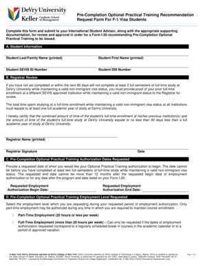 Sample feedback report after training - F-1 Student Pre-Completion Optional Practical Training Request Form - 1314 - Ver 1 - devry