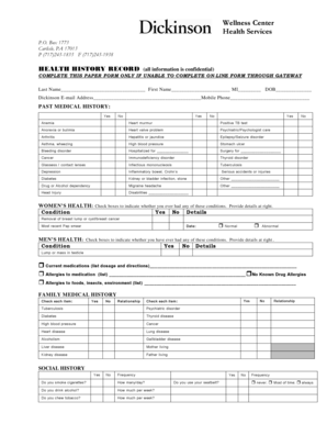 Health History Record Form
