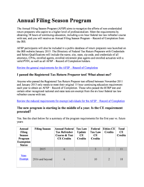 Annual Filing Season Program Record of Completion
