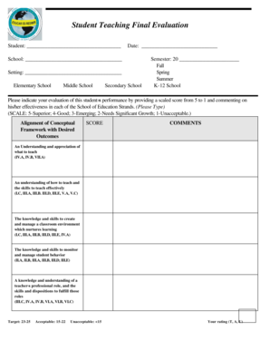 Student Teaching Final Evaluation Form