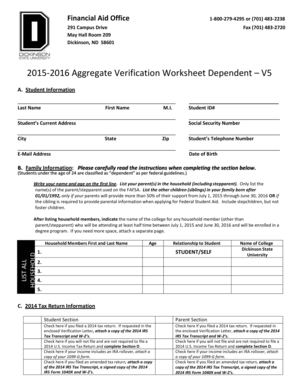 2015-2016 Aggregate Verification Worksheet Dependent