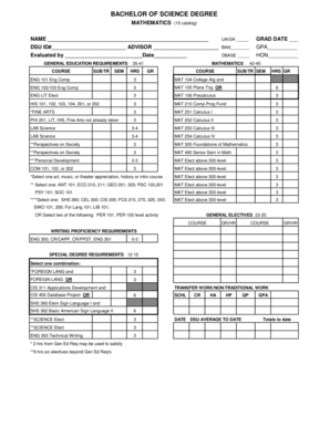 Bachelor of Science Degree Mathematics Form
