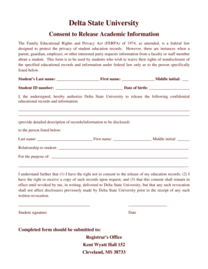 Delta State University FERPA Consent Form