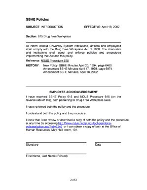 NDUS Drug-Free Workplace Policy 615