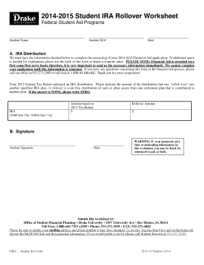 Student IRA Rollover Worksheet