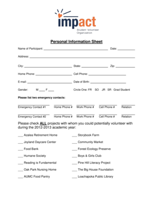 Personal Information Sheet - Auburn University - auburn