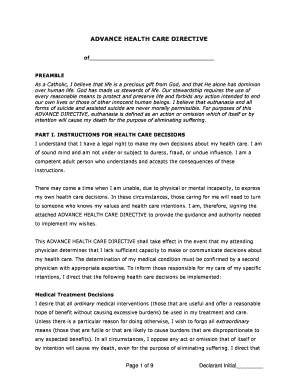 Catholic Advance Healthcare Directive